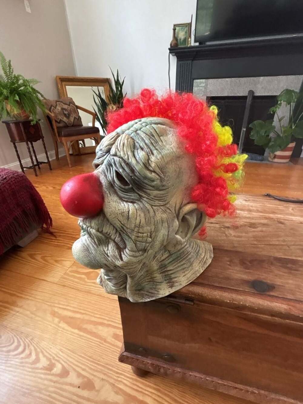 Don Post Studios Side Show Creep Scary Clown Latex Mask with Rainbow Hair